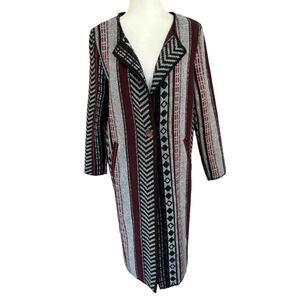 Anama Southwestern Tribal Cardigan Duster Medium Red Gray Western Boho Santa Fe